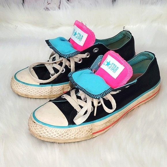 Y2K Converse All-Star Chuck Taylor Dual Tongues Black Pink Blue Womens Size 5 - Picture 1 of 17
